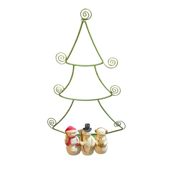 Hallmark Christmas Snowman Trio Figurine With Green Wire Tree Stand #CH-7-10-300 - Picture 1 of 8